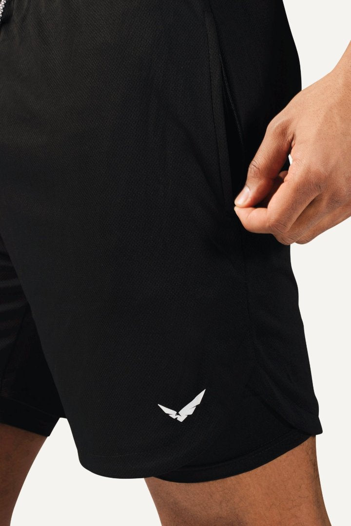 Veleur Limitless 2-in-1 Shorts für Herren, mit Dry Tech Compression Layer, Handy-Innentasche und drei Reißverschlusstaschen, ideal für Workouts